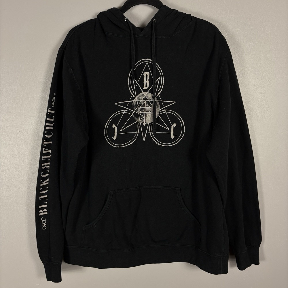 Blackcraft Cult Adult Large Black Skulls Symbols Pullover Hooded Sweatshirt